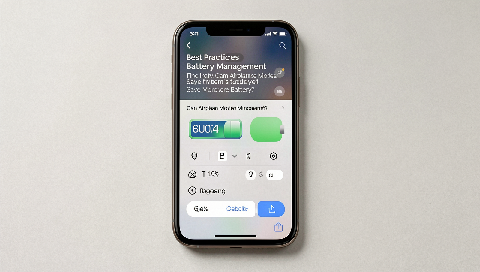 Illustration of smartphone battery management tips with natural lighting and sharp focus.
