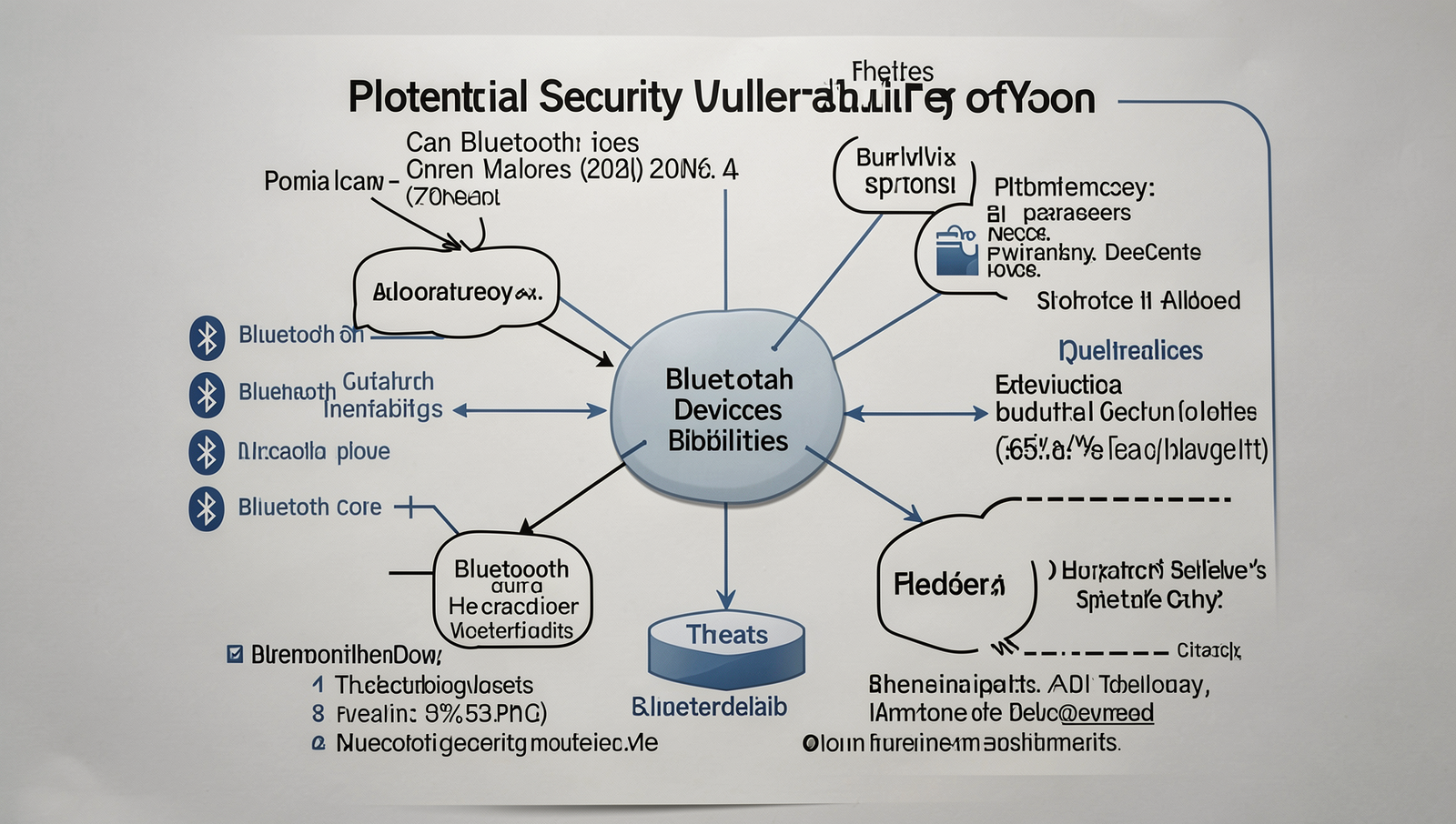 Detailed diagram illustrating Bluetooth vulnerabilities and security threats.
