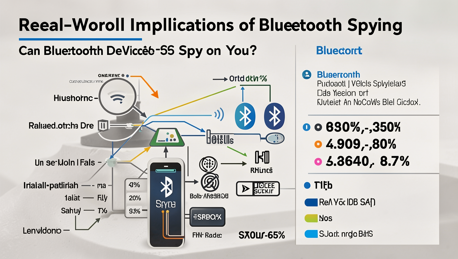 Infographic illustrating Bluetooth spying incidents and statistics in a professional style.