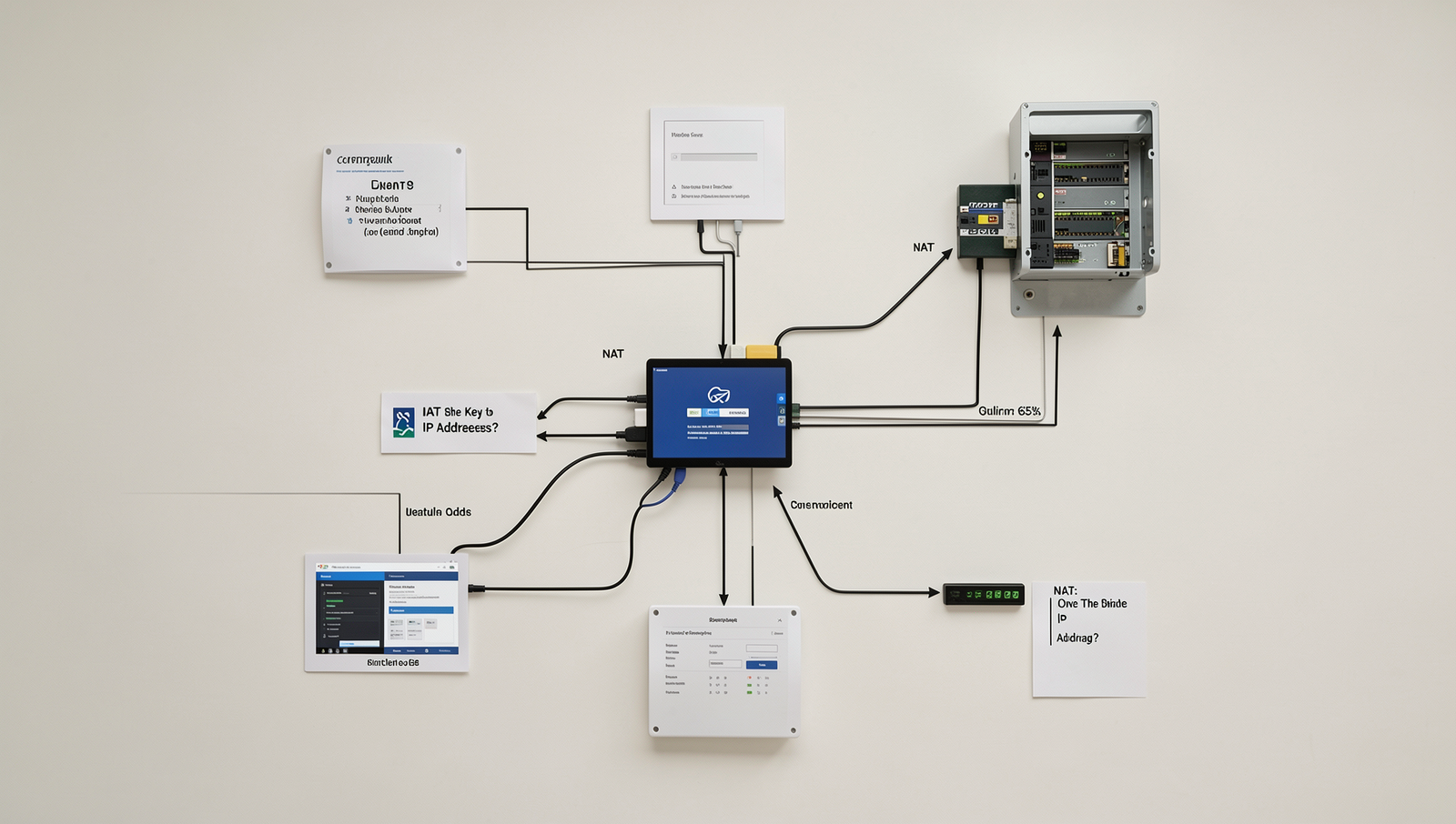 Diagram illustrating NAT functionality with multiple devices sharing a single IP address.
