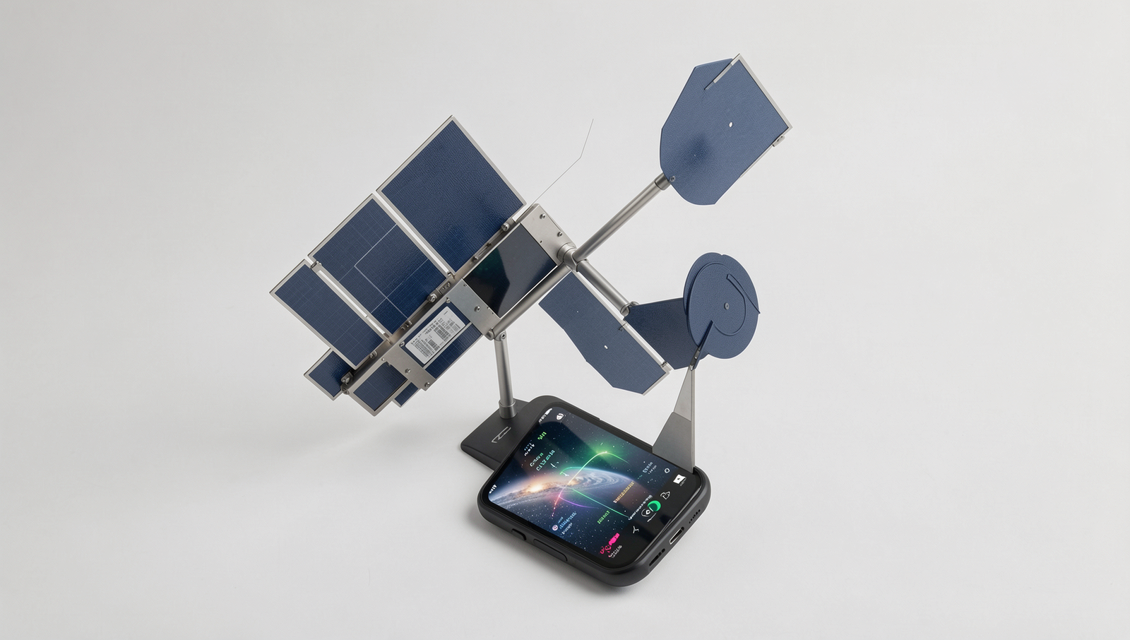 Detailed illustration of a GPS satellite and mobile device in natural lighting.