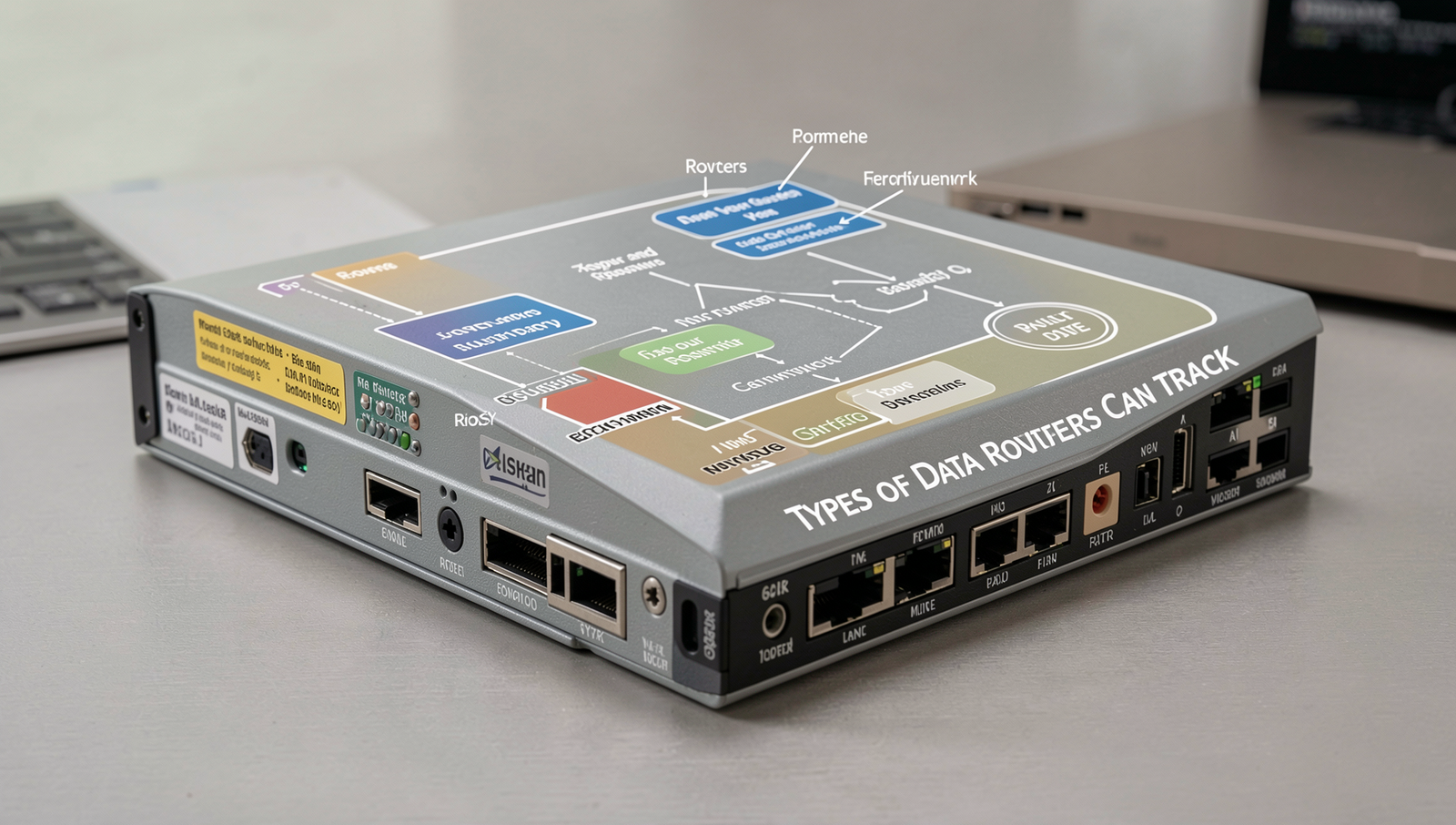 Detailed diagram of data types tracked by routers in a professional style.