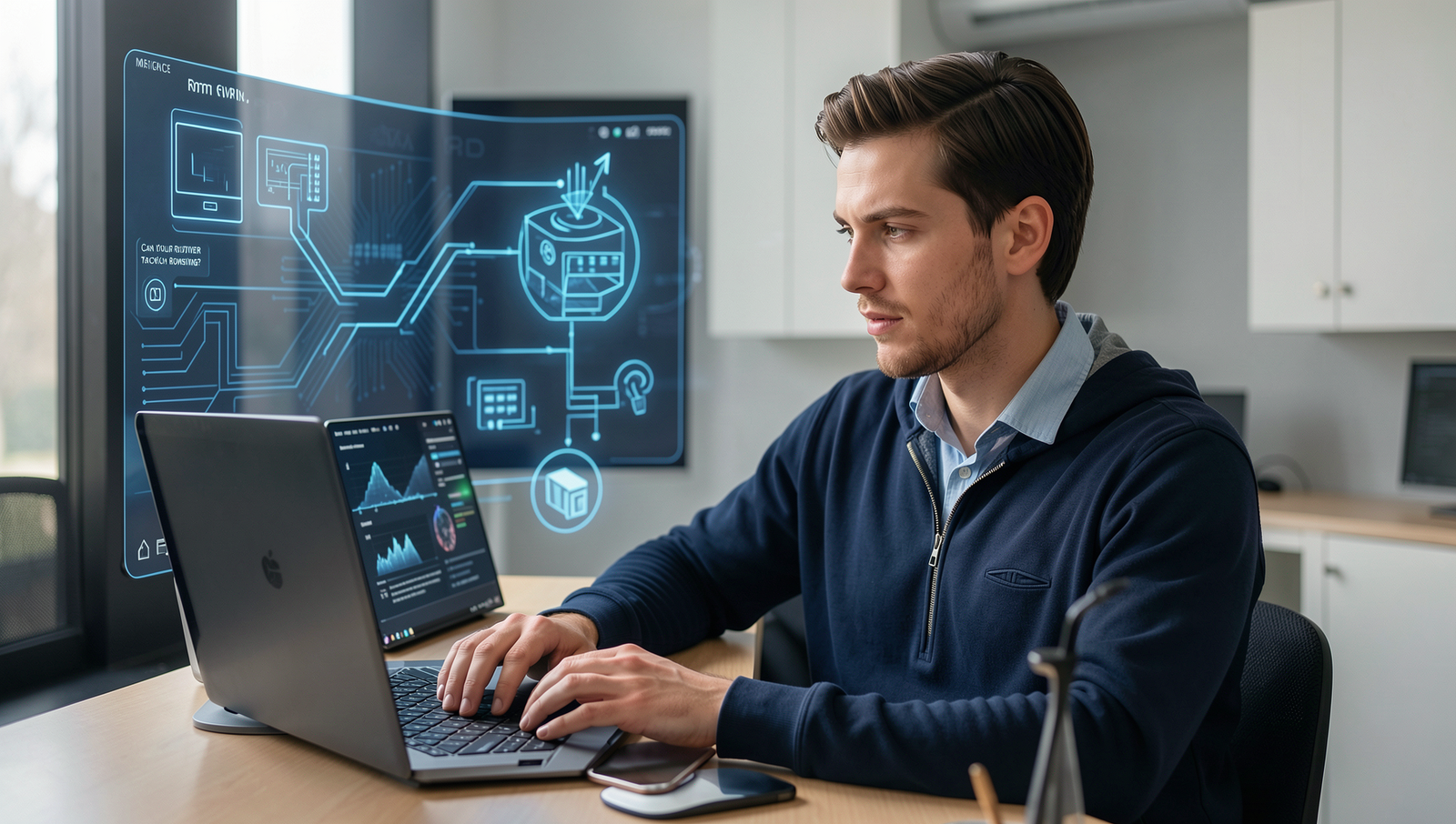 User connecting to a VPN on a laptop to protect browsing from router tracking
