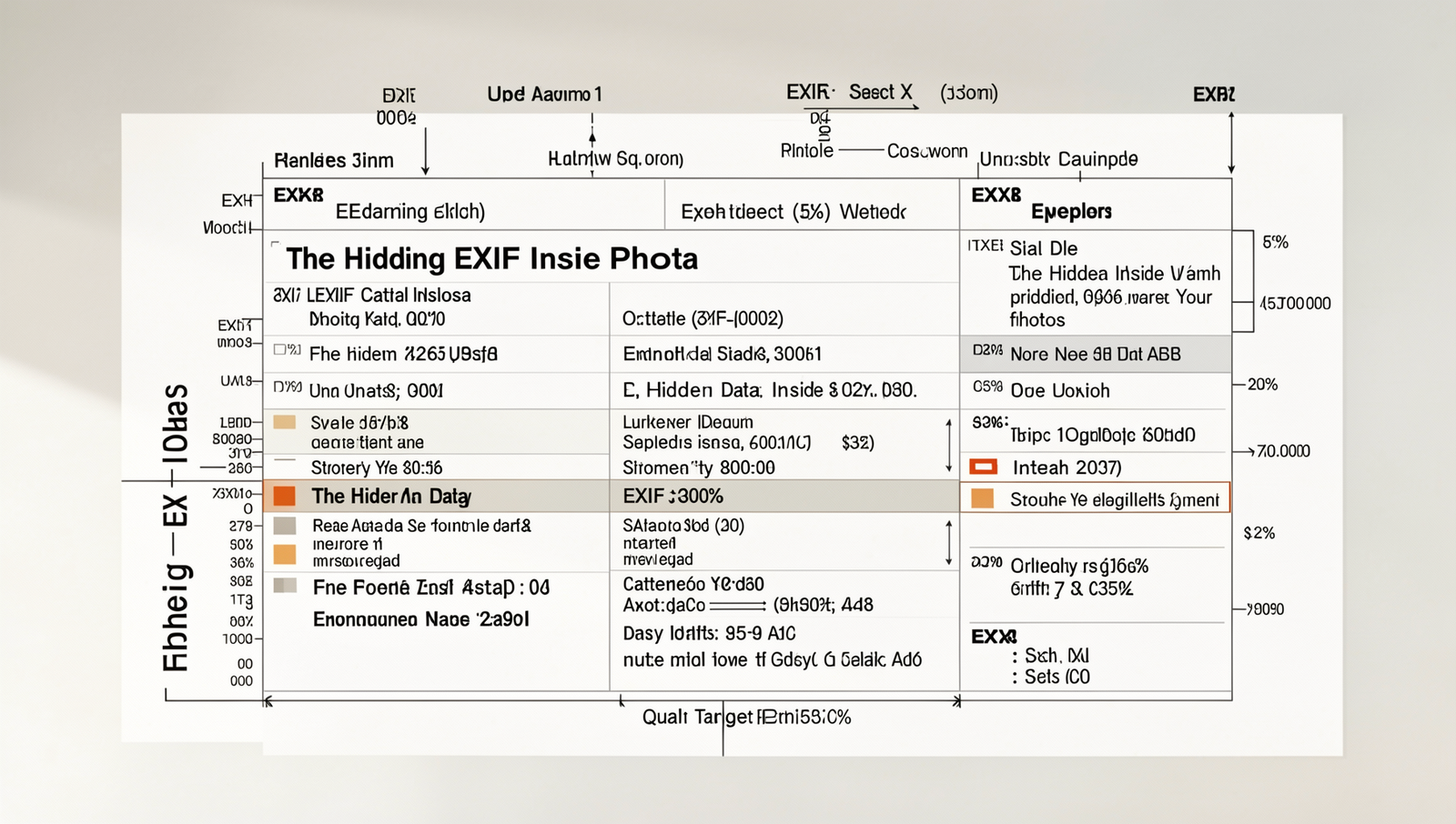 Infographic displaying examples of EXIF data in a photorealistic style.