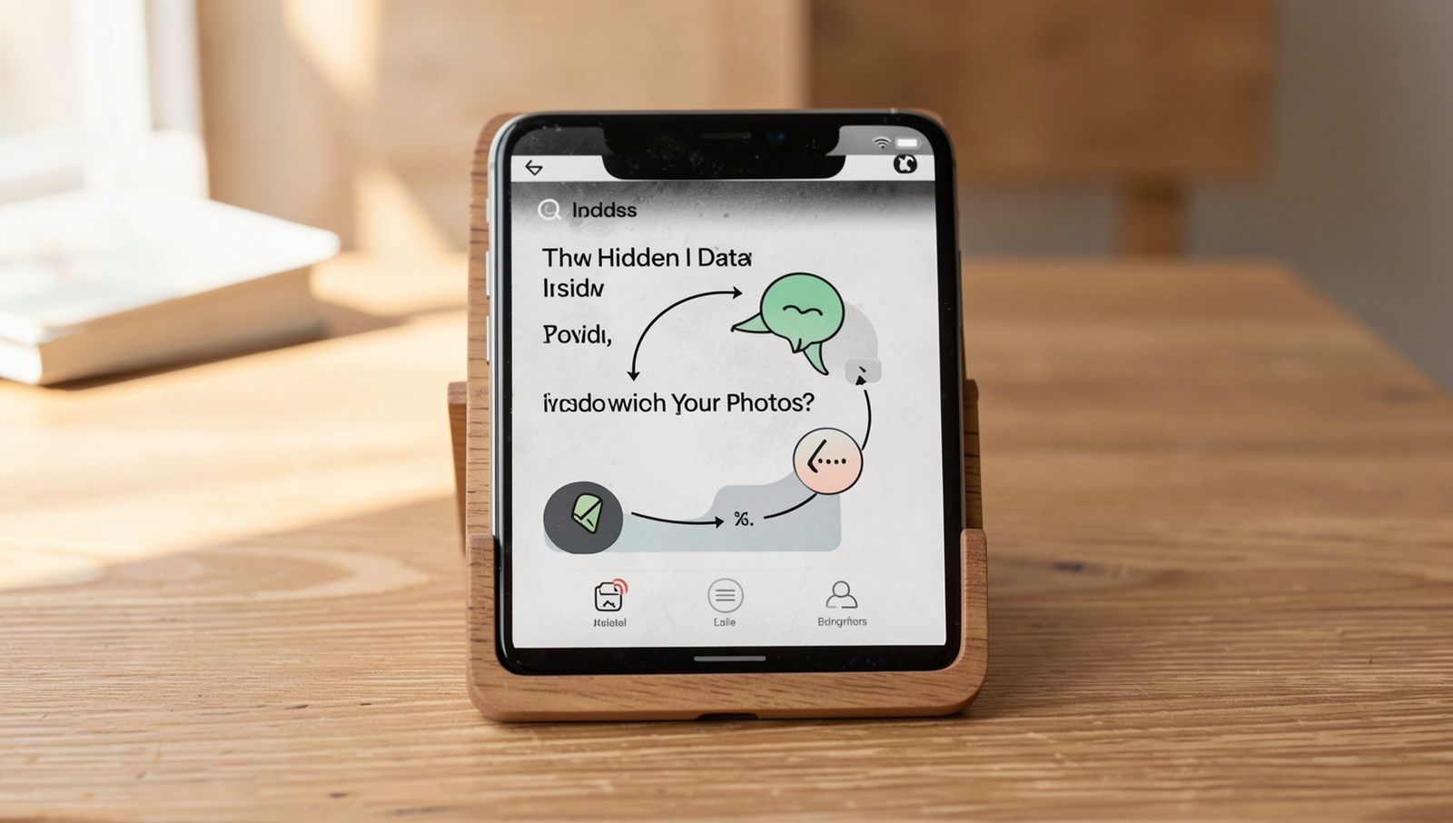 Diagram showing how to access hidden data in photos using software tools.