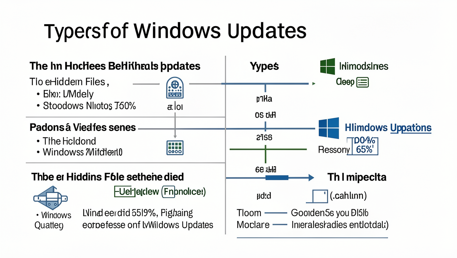 Infographic illustrating various types of Windows updates with detailed visuals.