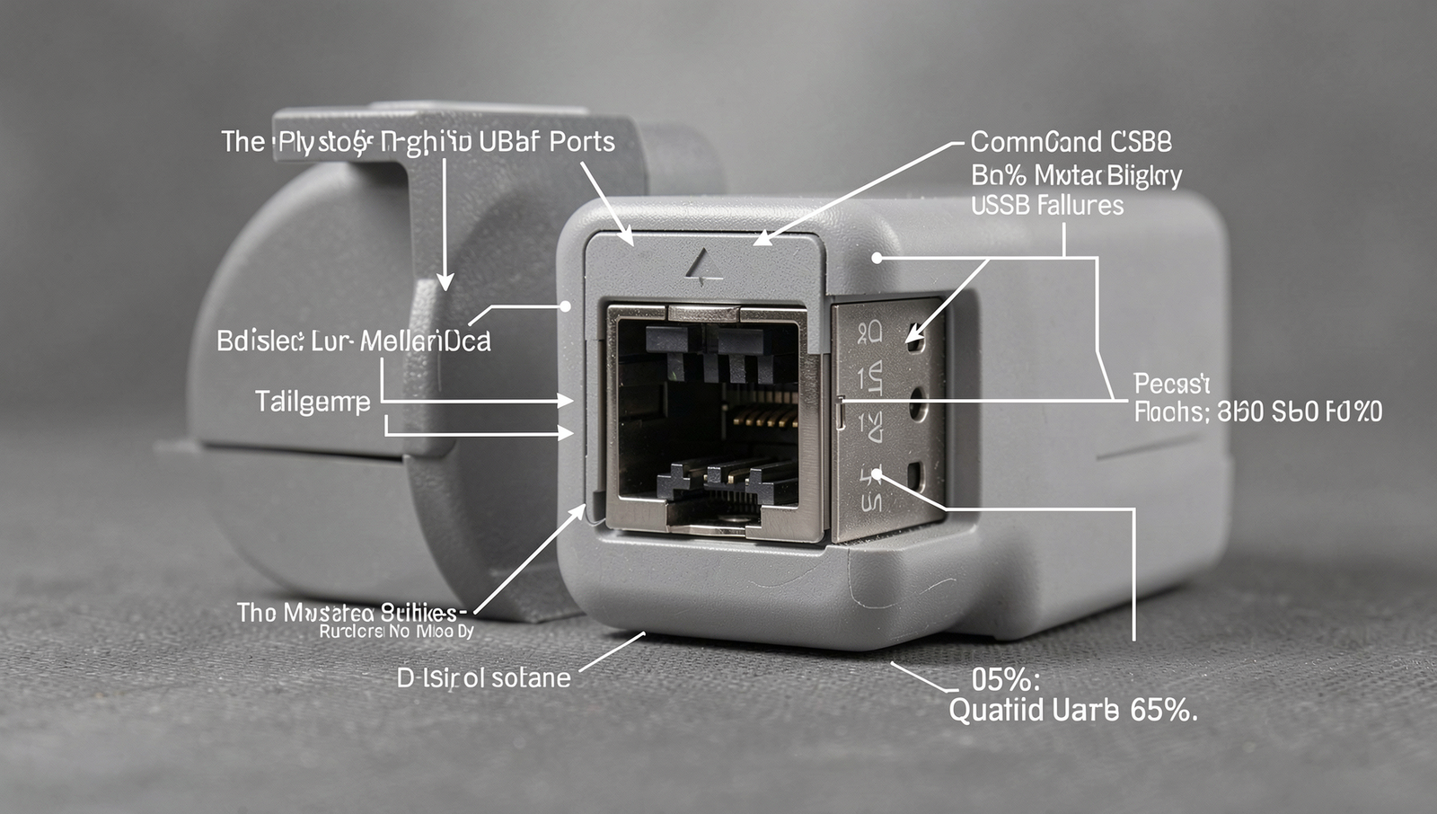 Detailed diagram showing common causes of USB port failures with realistic lighting.