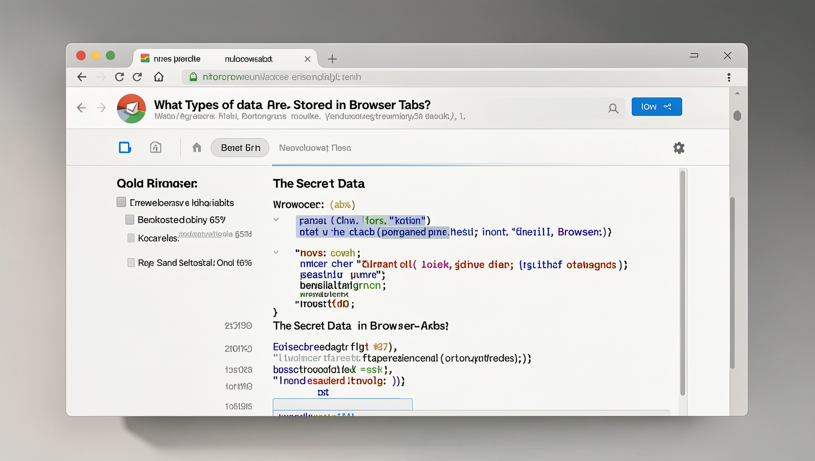 Illustration showing types of data stored in browser tabs like cookies, cache, and session data.