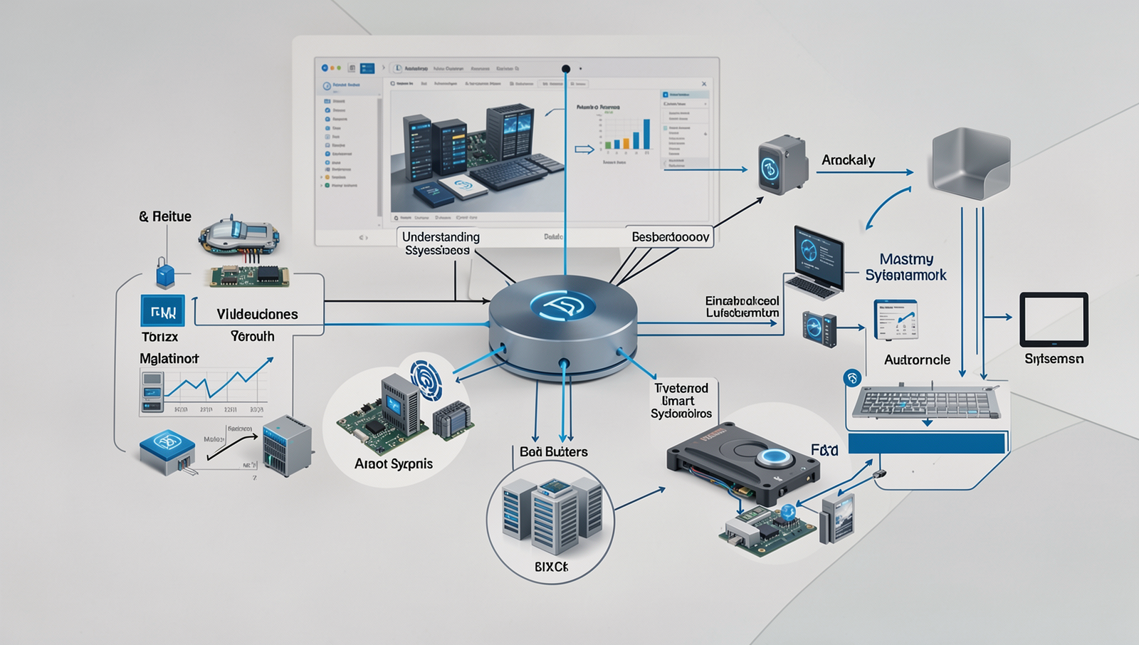 Detailed diagram of smart business systems components in a professional style.