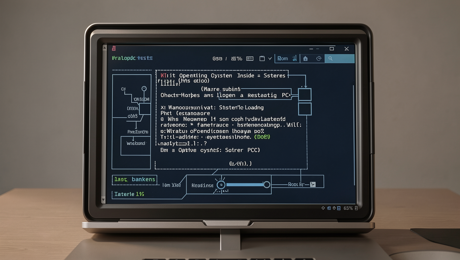 Detailed illustration of an operating system loading process on a computer screen.