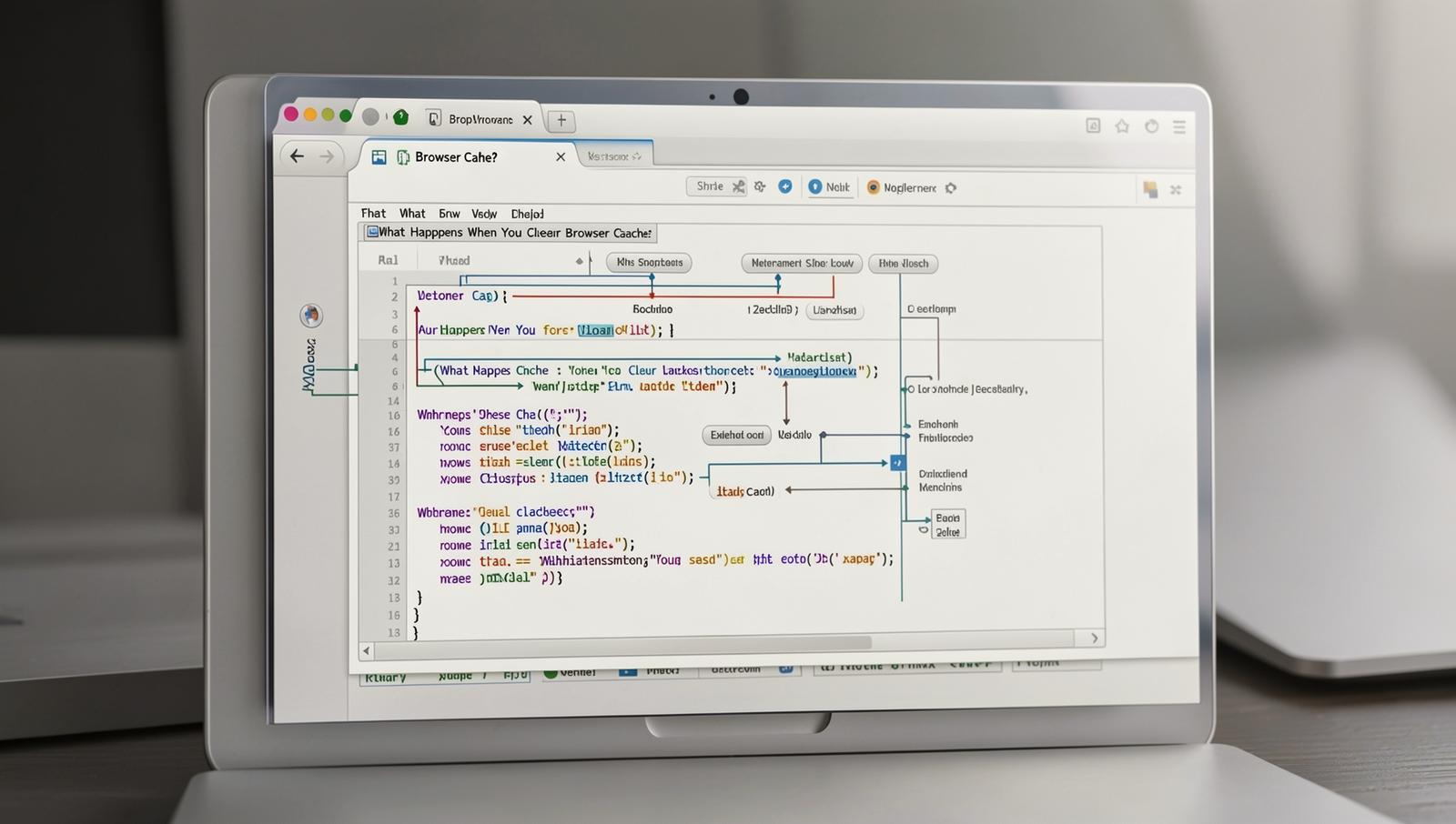 Illustration of browser cache concept with detailed technical elements.