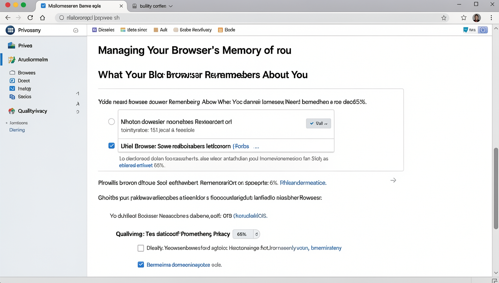 Screenshot of browser privacy settings showcasing memory management options.