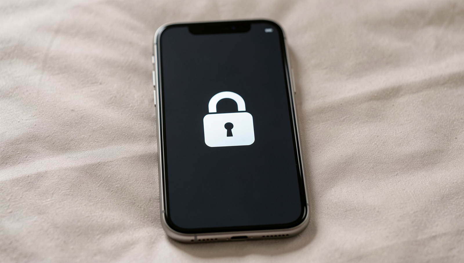 Close-up of a smartphone screen displaying a lock symbol, symbolizing security.