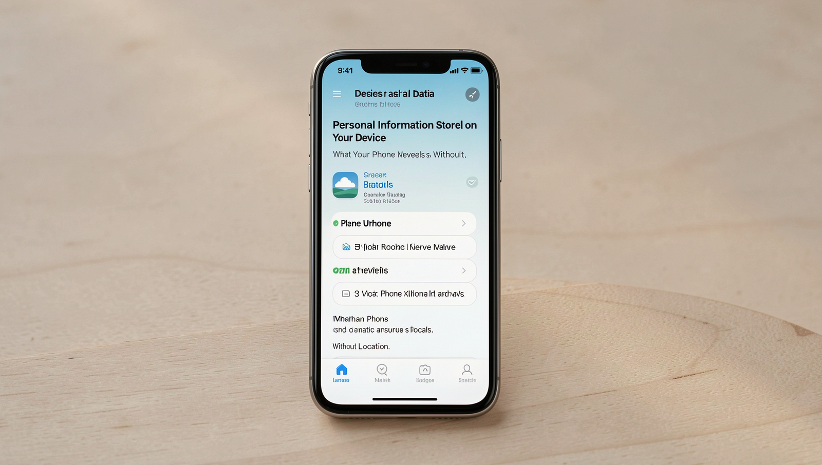 Smartphone displaying personal data without location services enabled.
