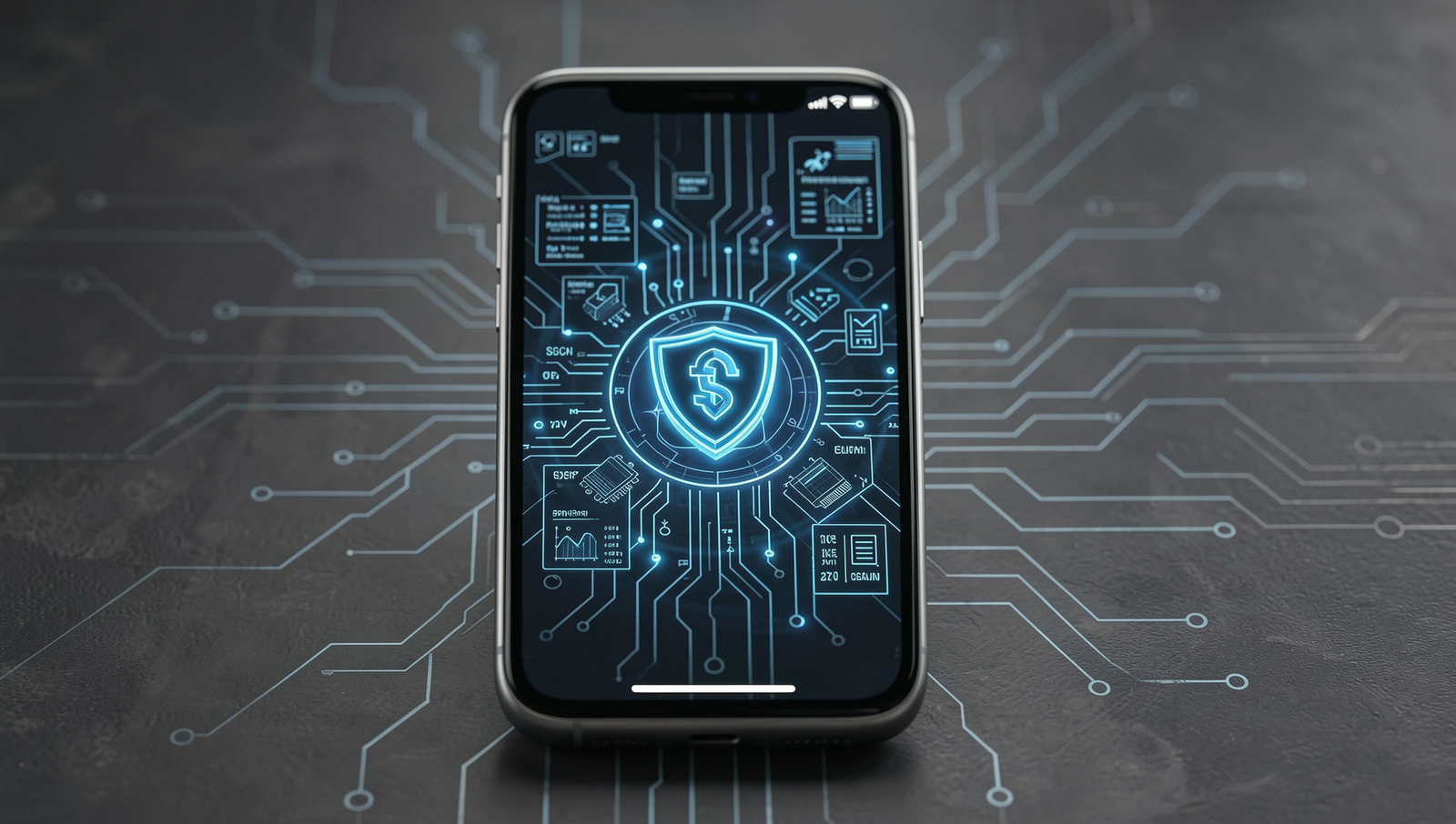 Photorealistic diagram illustrating data security risks related to mobile phone usage.